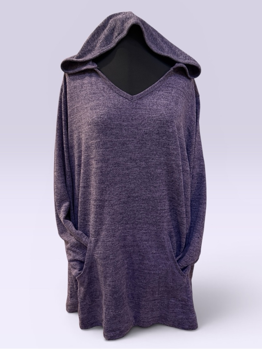 Catherines Heathered V-Neck Hooded Tunic in Lavender